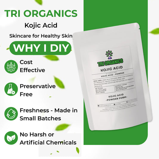 Kojic acid powder pouch for DIY skincare, preservative-free, cost-effective, no harsh chemicals